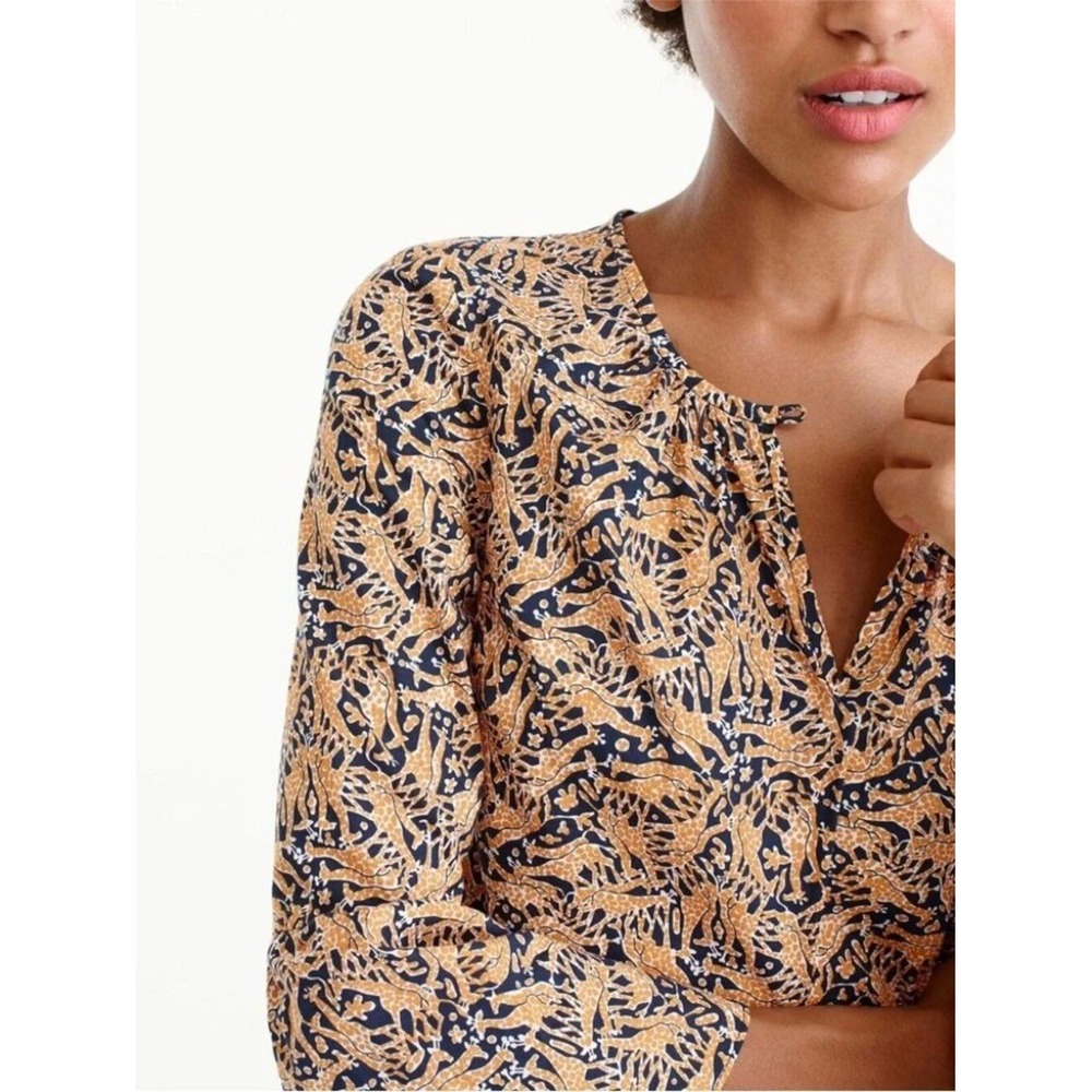 Drake's for J.Crew Giraffe Print Bell Sleeve Cotton Blouse Preppy Classic 8